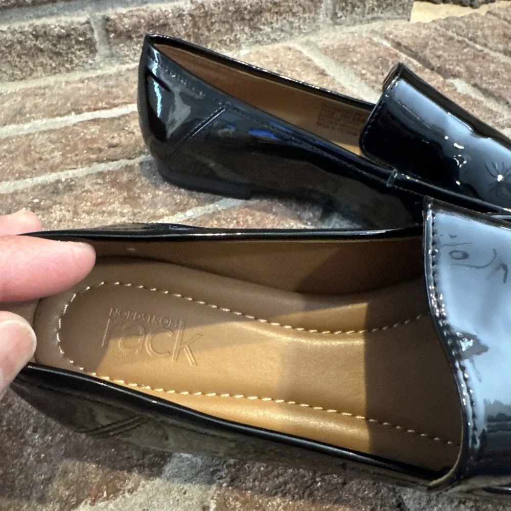 Nordstrom Rack Franny Moc Toe Loafer Shoes Women's‎ Black Patent Sz 5.5 #349
